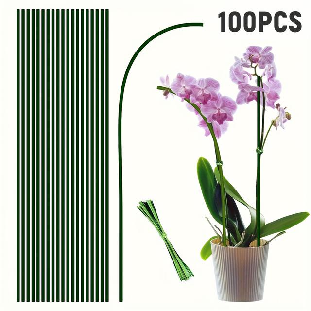 TEMU 50/100st-Plantensteunen, Tuin Groene Buigbare Enkele Plantensteunen, Geschikt voor Binnen- en Buitenplanten, Potplanten, Bloemen, Orchideeën, Pioenen, Rozen-18 Inch