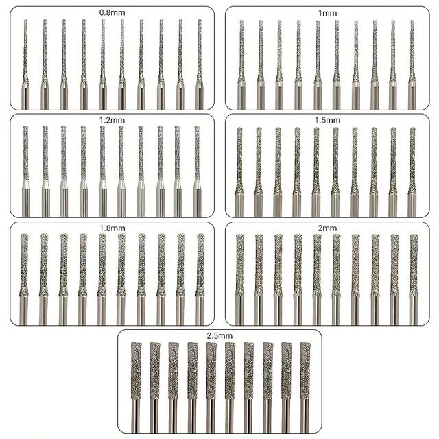 TEMU Zestaw 70 diamentowych wierteł, o rozmiarach 0.8/1/1.2/1.5/1.8/2/2.5 milimetrów, odpowiednie do wiercenia i rzeźbienia w jadeicie, smokrycholu i achacie
