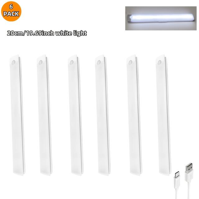 TEMU New 6pcs Magnetic Led Motion Sensor Cabinet Lights, Usb Rechargeable Strip With Pir Night Light For Bedroom Wardrobe Closet Kitchen Office Dorm Drawer Step Warm White & Cool