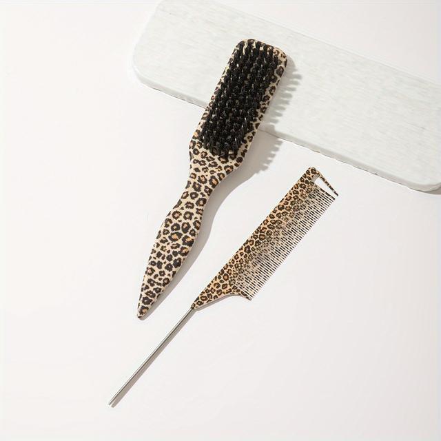 TEMU 2 Leopard Print Tail-shaped Combs. The Wide Rat Tail Design Allows For Precise Slicing! Ponytails And , Effortlessly Managing Flowing Locks And Fringes
