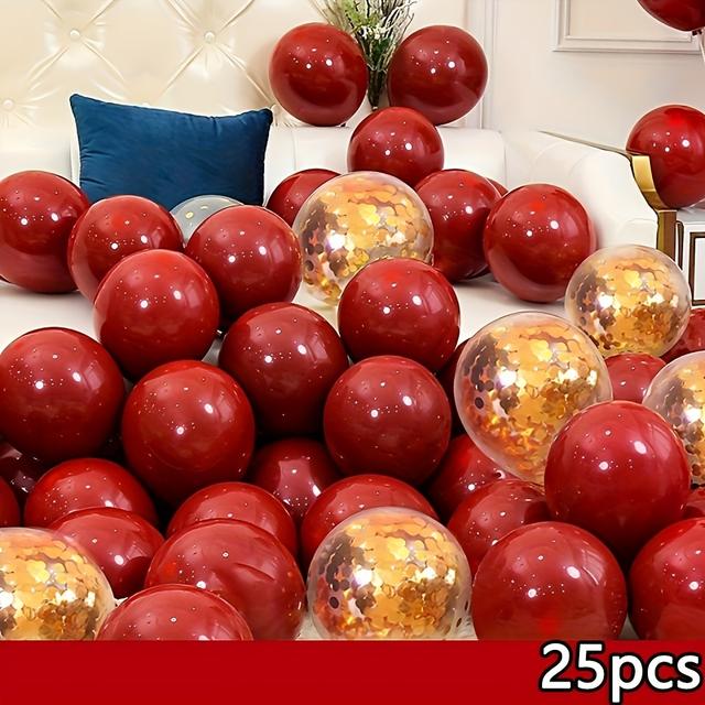 TEMU 25pcs Red And Golden Glitter Latex Balloons, 12inch Shiny Confetti Balloons, For Weddings, Birthdays , Anniversaries, Graduations, Mother Day, Festive Elegant Party Decor Decorations
