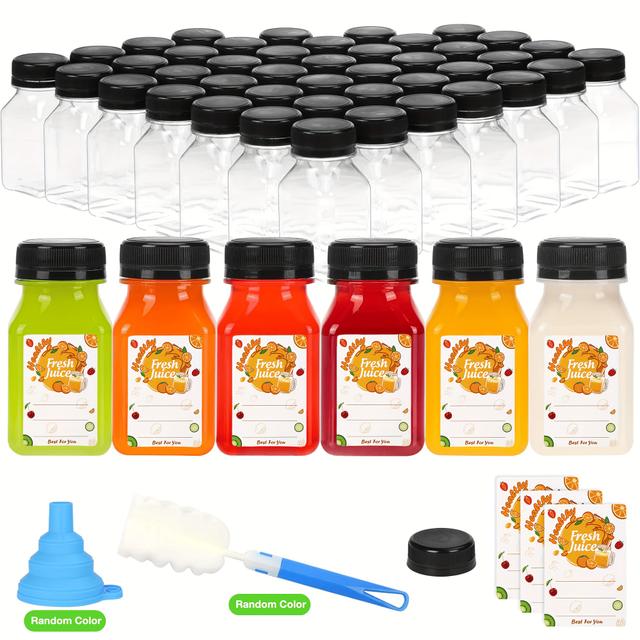TEMU 48 Stück 4oz Mini Plastik-Saftflaschen mit schwarzen Deckeln, Leere Wiederverwendbare Klare Ingwer-Shot-Flaschen, Großpackung Getränkebehälter für Säfte, Smoothies, Trinken, Kühlschrank, Sommer