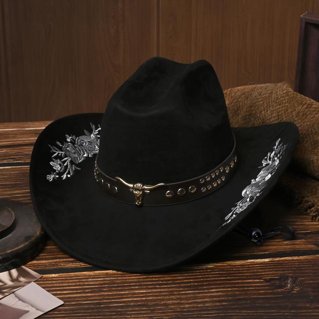 TEMU Elegant Metallic Carved Belt Accessory, Embroidered Flowers On The Brim, Delicate Faux , Solid Color Rolled Brim Hat With Creases, Equipped With Windproof Rope, Suitable For All