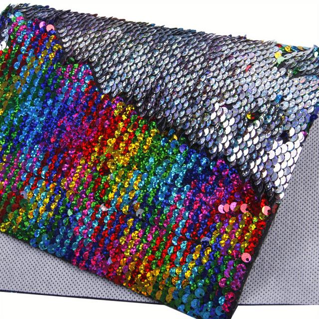 TEMU 1pc 7.87x12.99in Reversible Iridescent Sequin Fabric - Scale Design, Polyester, Diy Handbags, Pouches & Crafts, Craft Fabric | Vibrant Sequin Fabric | Durable Craft Material, Sequin Fabric