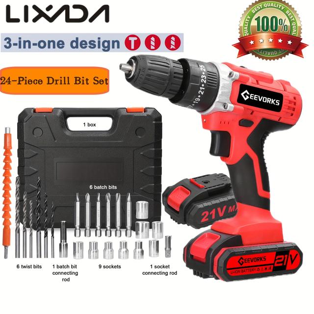 TEMU Lixada 1 Set 3in1 Multifuctional Electric Drill, Mini Screwdriver, Rotation Ways Adjustment, 25 Gears Of Torques Adjustable
