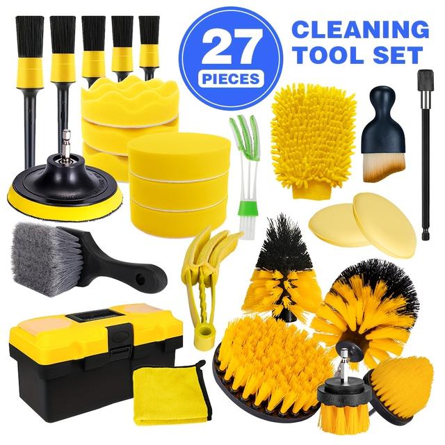 TEMU 27pcs Car Detailing Kit With Power Drill Attachments, Uncharged Pp Material, Interior & Exterior Cleaning Tools Set, Includes Wheel Brushes & Sponges