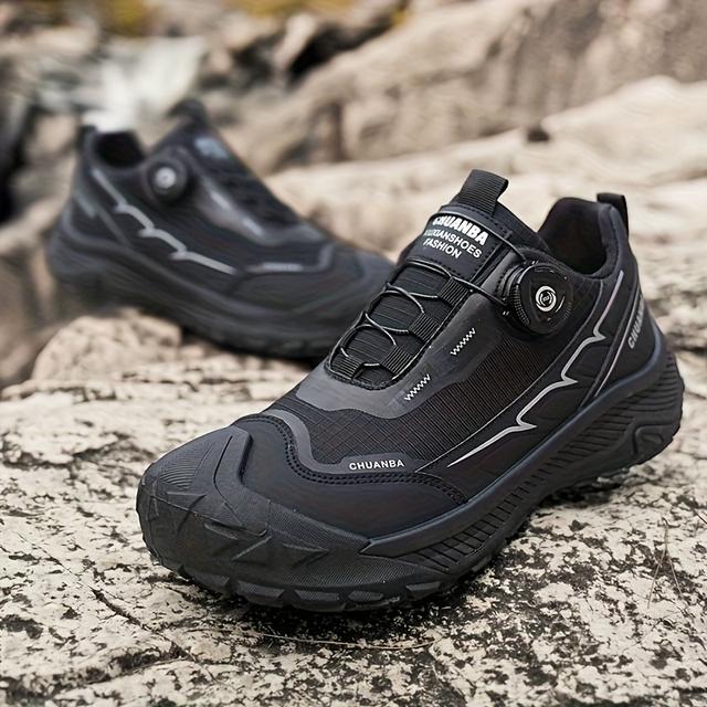 TEMU Men's Fashion Running Sneakers - Black, Blue, And Orange Color Scheme, Low- With A Rotating , Suitable For Hiking, , And Casual Wear, Hiking Shoes With Rotating