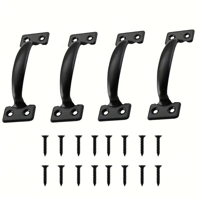 TEMU 4st HÅRDVARA Grindhandtag, Metallgrindhandtag, Köksmöbel Skåp Garderob Skåp Lådhandtag, Svart med Skruvar Grindhandtag - Hållbart Metallhandtag för Ladugård & Staket, Målad Yta för Utomhusbruk