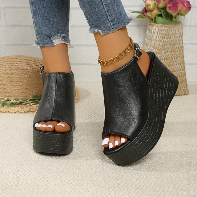 TEMU Sandały na Koturnie Damskie, Modne Sandały z Odkrytymi Palcami na Platformie, Letnie Wygodne Sandały z Paskiem na Klamerkę, Obuwie Damskie