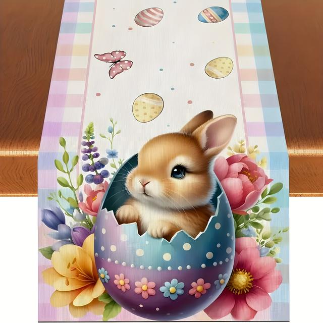 TEMU 1pc Tablecloth With Bunny, Watercolor Easter Eggs, And , Perfect For Decorating Your Home Kitchen Table And Fireplace, Suitable For Easter Spring And