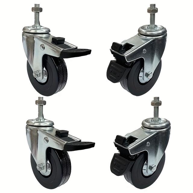 TEMU 4개 세트 헤비듀티 3인치 스위블 캐스터 포함, M8 스레드 스템, 튼튼한 고무 트롤리 휠, 쉬운 이동용 - 색상