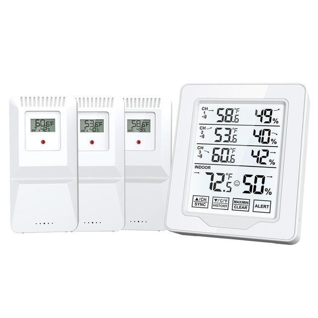 TEMU Wireless Indoor/outdoor Digital Thermometer And Hygrometer With Large Screen, Alarm Monitoring, And Data - Plastic, Battery Powered, Adult Use, Single Use, No Battery Included
