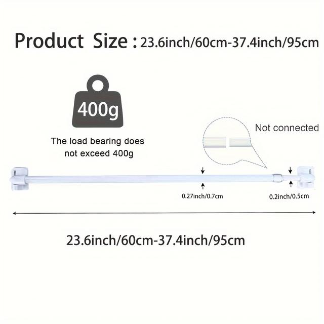 TEMU 2 kleine runde Gardinenstangen, ausziehbare verstellbare Türgardinenstangen, 4 U-förmige Schrauben 5 selbstklebende Kunststoff-Stützhalterungen