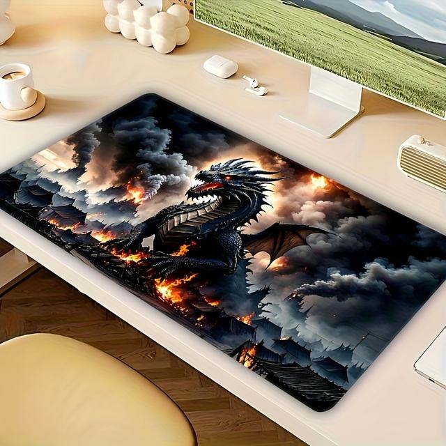 TEMU Túlméretezett Sárkány Mintás Egérmatrac - Csúszásgátló, Tartós Szegélyek Játékhoz és Munkához, Élénk Színnyomtatás, Ideális Ajándék Gamereknek és Profiknak