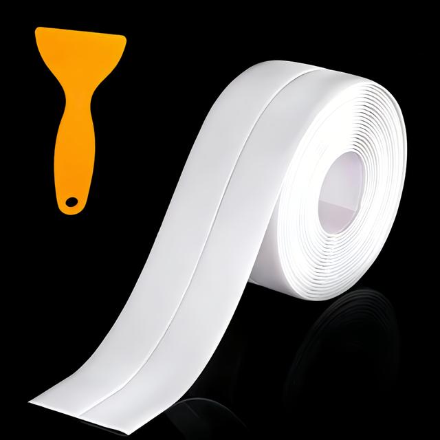 TEMU Self-adhesive Waterproof Seal Tape - Leak & For Kitchen Sink, Toilet Edges, Countertops - Includes Scraping Tool, White/black, Bathroom Sealant, , Easy Application