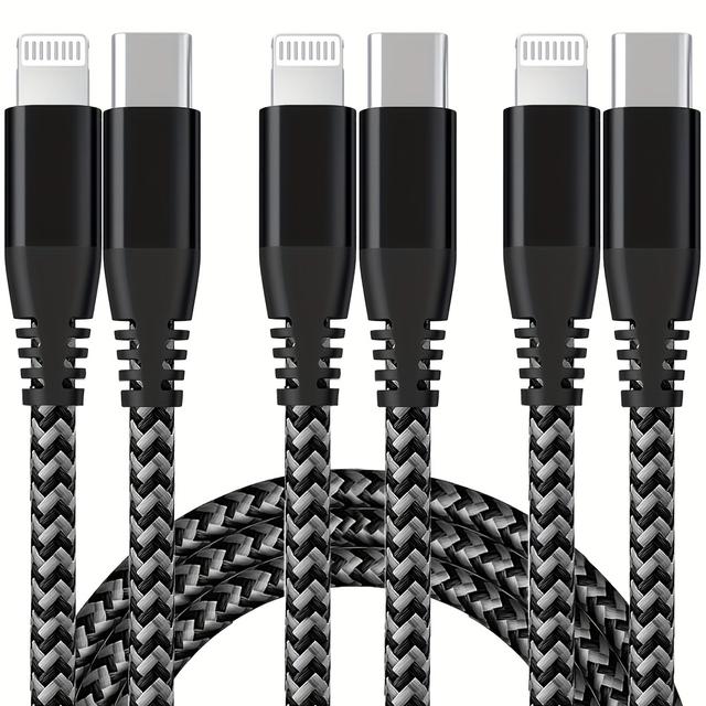 TEMU 5pcs/3pcs For Iphone Fast Cable, Durable, Nylon Braided Cord, Fast Charging & Data Transfer For Iphone 14/13/12/11 Pro Max Xr Xs X 8 7 6 Plus Se -free, 3ft-6ft-9ft- (black, Grey)
