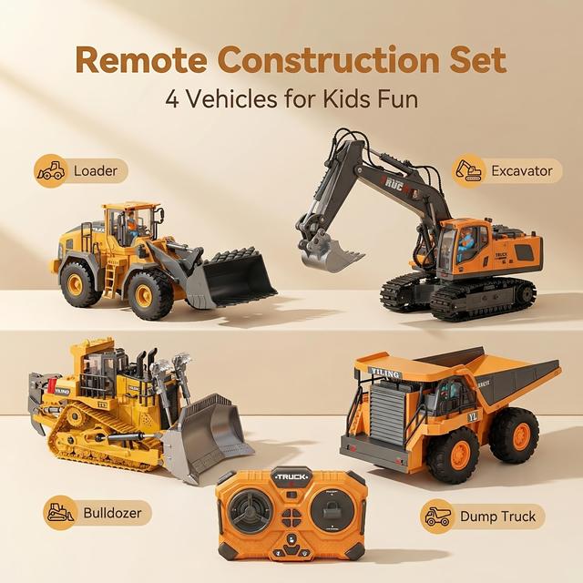 TEMU 4pcs Optional Construction Vehicle Set Gift Box Educational Toy For Boys Birthday Excavator Bulldozer Dump Truck Loader.