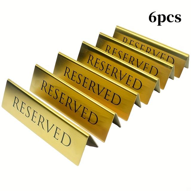 TEMU Golden Metal Table Top Reserved Sign For Restaurants, Wedding, Ceremony , Double Sided Tent, 5.9x1.57 Inches (pack Of 6), Festival, Valentine's Day For Halloween, Christmas Event & Party Supplies