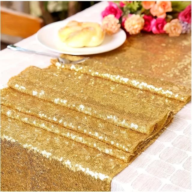 TEMU 1pc Sequin Table Runner - Polyester Woven Tablecloth For Wedding, Birthday, Graduation, Thanksgiving, Christmas Decoration