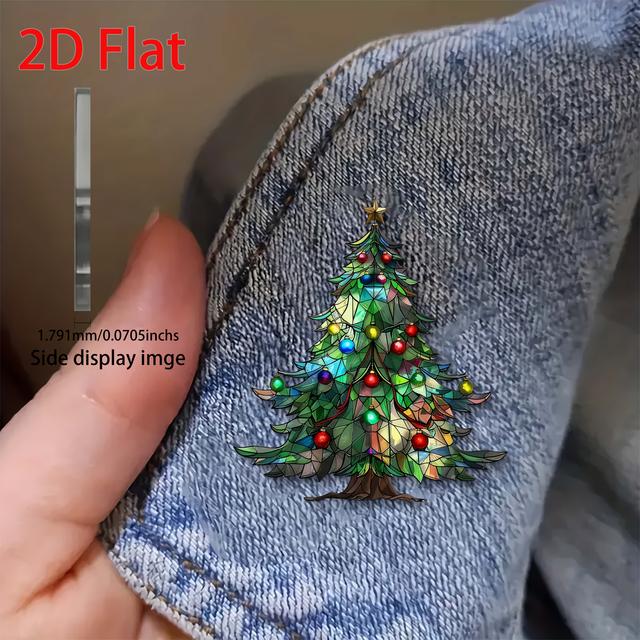 TEMU 2D 플랫, 2D 플랫 아크릴 패션 정교한 브로치, 크리스마스 트리 유리 아트 장식, 어버이날 선물, 친구와 가족을 위한 다용도 선물, 2D 플랫