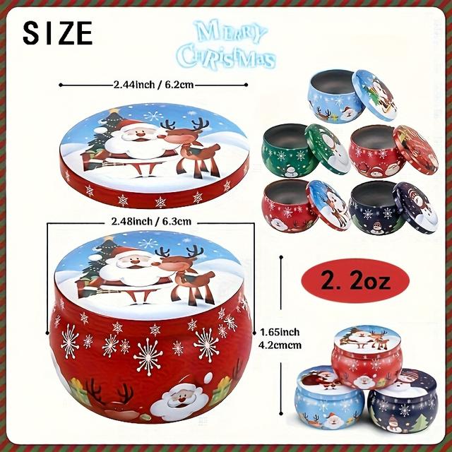 TEMU Set Of 6 Festive Candle Jars For Christmas, 2.2 Oz Empty Metal Containers, Supplies For Making Your Own Candles, Holiday Decor, And Party Gifts.