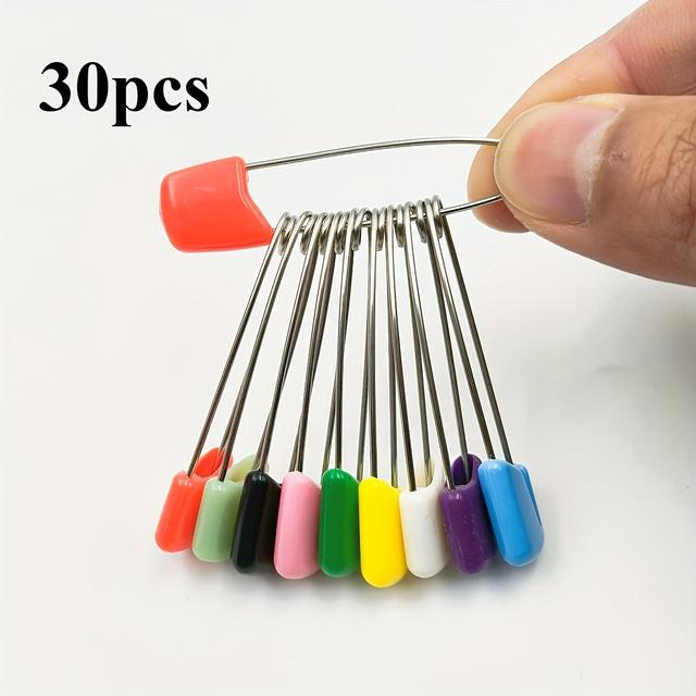 TEMU Thirty Sizable Diaper Fasteners, 2.1 Safety Locking Pins For Fabric Diapers, Bibs, Sewing And Knitting Materials, Plastic Heads With Stainless Steel Safety Pins, Assorted Colors, 5.3 Cm In Size