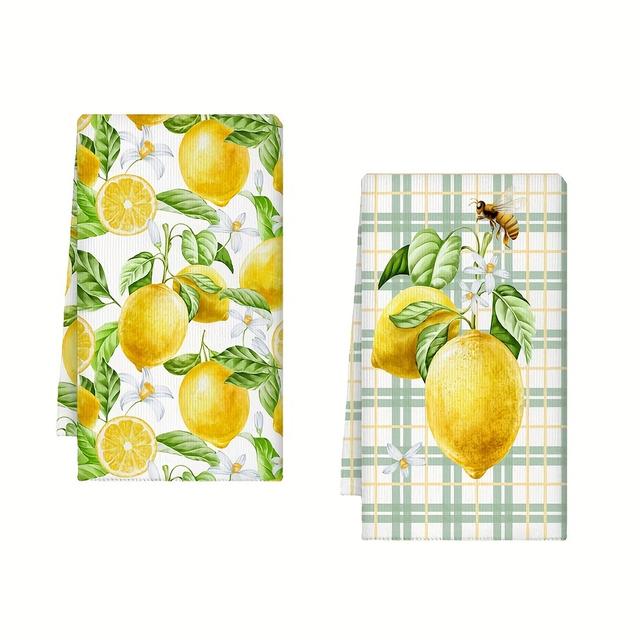 TEMU 2개 레몬 패턴 마이크로화이버 주방 타월, 45x70cm, 체크무늬 수채화 과일 디자인의 노란색 레몬 식기 천, 요리, 베이킹, 욕실 청소용 물티슈, 주방 건조 타월|레몬 패턴 장식|장식용 타월, 레몬 주방 장식