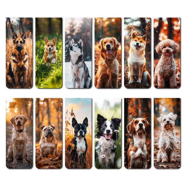 TEMU 12pcs Dog-themed Magnetic Bookmarks, Assorted Puppy Design Page Markers, Strong Magnet Book Clips For Reading, Party Favors, And Teacher Supplies - Book Accessories, Set Of 12 Designs