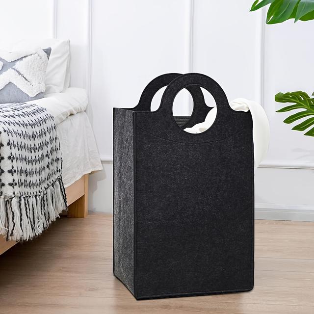TEMU 1pc Vintage Style Felt Laundry Basket, Foldable Storage Organizer For Clothes, Toys, Blankets, Home Use - , Lightweight, Hand Wash Or , No Print, Solid Color
