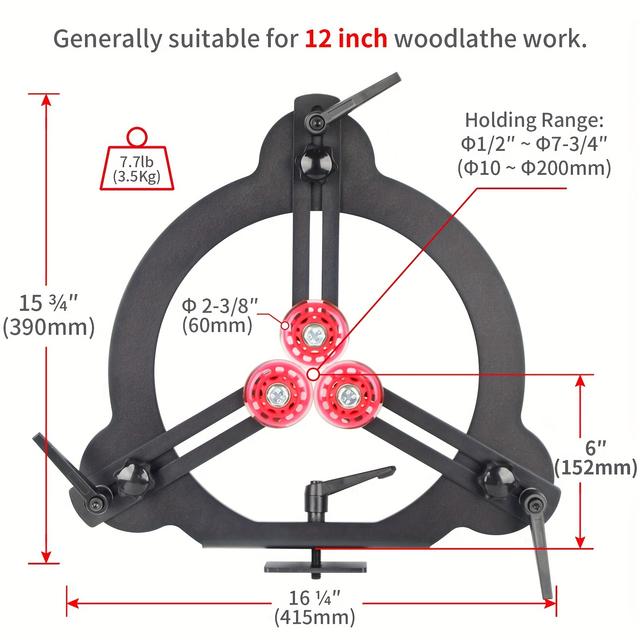 TEMU 12인치 스윙 사이즈 목공 선반용 우드턴잉 스테디 레스트 (12'') 목공 척 공구