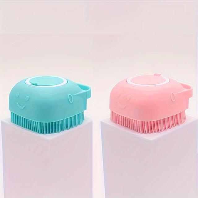 TEMU 2pcs Pet Shampoo Brush With Shampoo Storage - Gentle Massage And Grooming Tool For Dogs And Cats (blue & Pink)