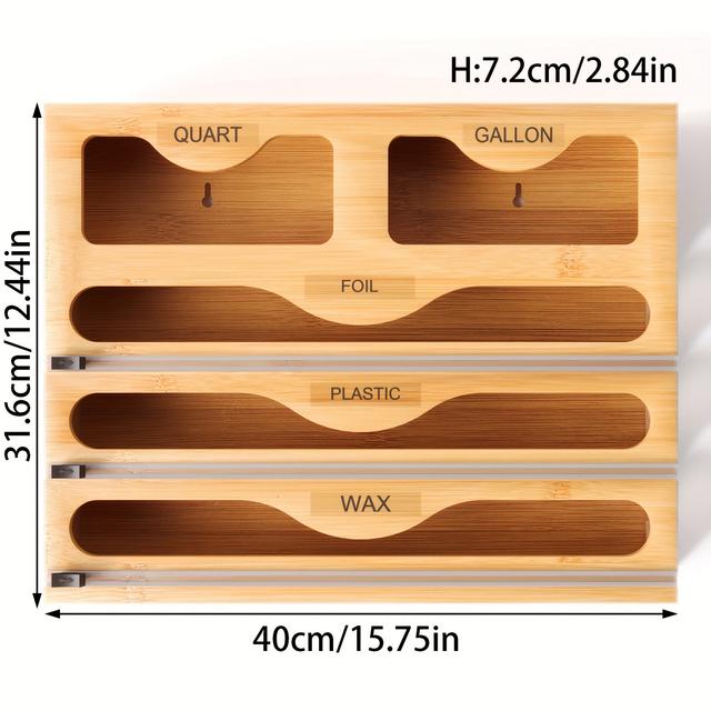 TEMU 1pc Bamboo With Cutter And Labels, Cling Bag Storage Box, Kitchen Drawer Countertop Sorting And Storage, Tin Foil Paper & More