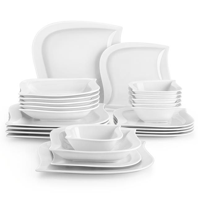 TEMU 24pcs White Porcelain Crockery Set, Dinner Service With 6 Dinner Plates, Dessert Plates, Soup Plates And Cereal Bowls, Crockery Set For 6 People, Dishwasher And Microwave Safe
