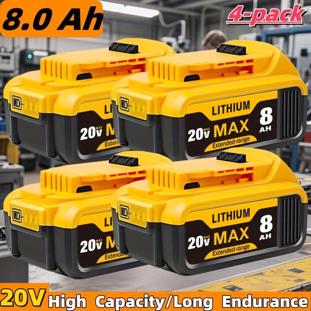 TEMU 4-pack 8.0-ah Replacement For 20v Lithium-ion Replace For Dcb204 Dcb101 Dcb105 20volt Dcb200