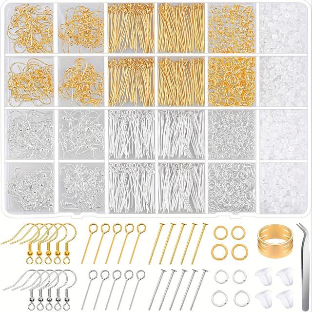 TEMU Hypoallergenic Earring Making Kit, 2000pcs Earring Making Supplies Kit With Hypoallergenic Hooks, Earring Findings, Backs, Pins Jump Rings For Jewelry Making Supplies
