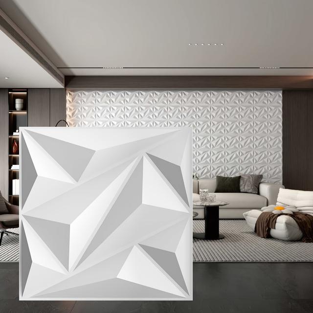 TEMU 30- Diamond Design Pvc Wall Panels For Interior Wall Decor, Polyvinyl Chloride Textured Wall Tiles For Living Room, , Bedroom, Hotel, Office - White, X Inches