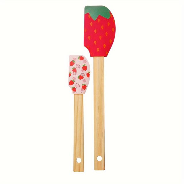 TEMU Fruit Pattern Silicone Spatula Set Of 2 - Large And Small Kitchen Scrapers For Baking, Cream Spreaders, Food Grade, Safe For Food Contact, Baking Tools