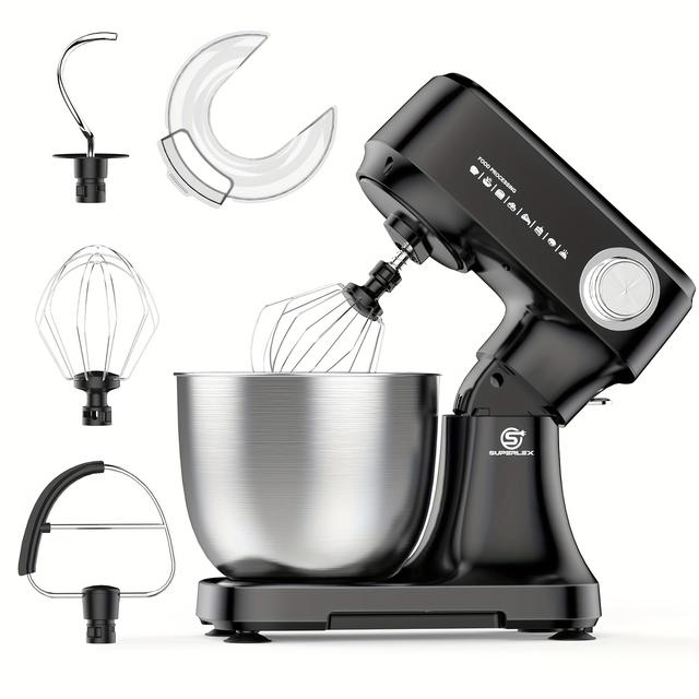 TEMU Superlex Stand Mixer 10 | 4.5l Stainless Steel Bowl, 800w Electric Kitchen Mixer For Bread Cakes Baking With Whisk, Dough Hook, And Beater Attachments, Dishwasher Safe