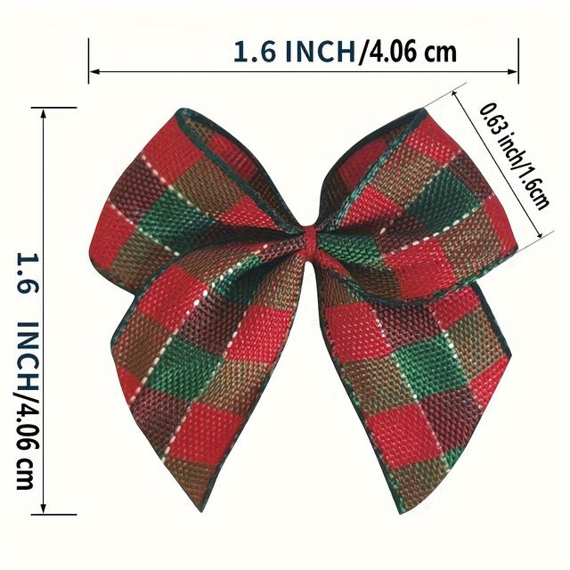 TEMU [christmas Season] 50pcs/pack 1.2 Inch 1.6 Inch Christmas Red Green Golden Ribbon Handmade Stitched Bow