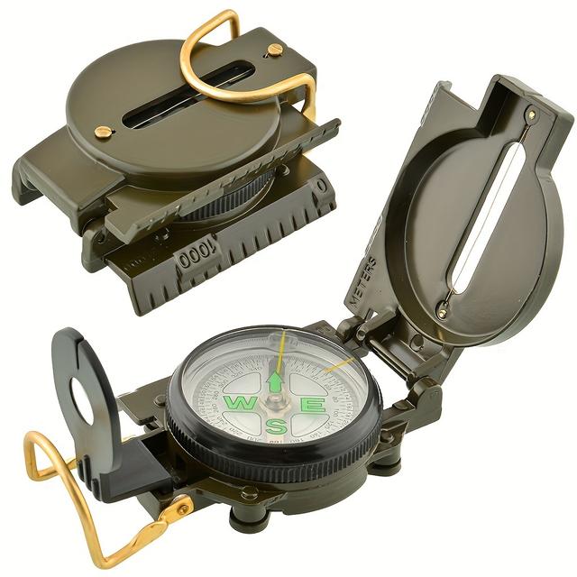 TEMU Abs Compass For - Survival Tool For Hiking, Camping & Travel - Dark Green, Without Battery