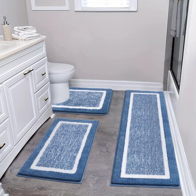 TEMU Three-piece Luxury Bathroom Mat Set Featuring , Non-slip, Absorbent Mats For Bath And Toilet, Machine Washable, Ideal For Shower Areas.