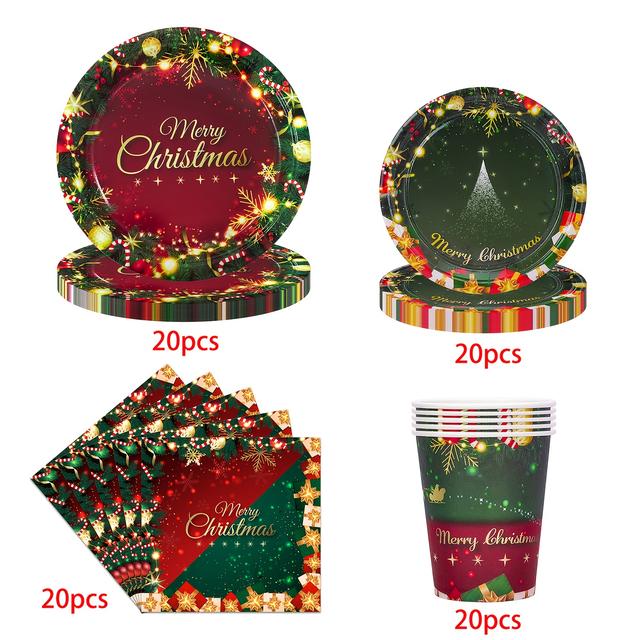 TEMU Set Of 80 Red And Green Christmas Party Items Including Paper Plates, Napkins, Cups, And Tableware, Perfect For And Christmas Decorations.