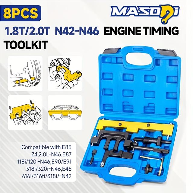 TEMU Masdsi 8pcs Engine Camshaft Locking Timing Tool Kit,camshaft Timing Tool Kit For Z4 316i 118i Straight-four Cylinder Petrol Engine N42 N46 N46t E87 E46 E60 E90 E85 Engine, To Oem 11929 119350