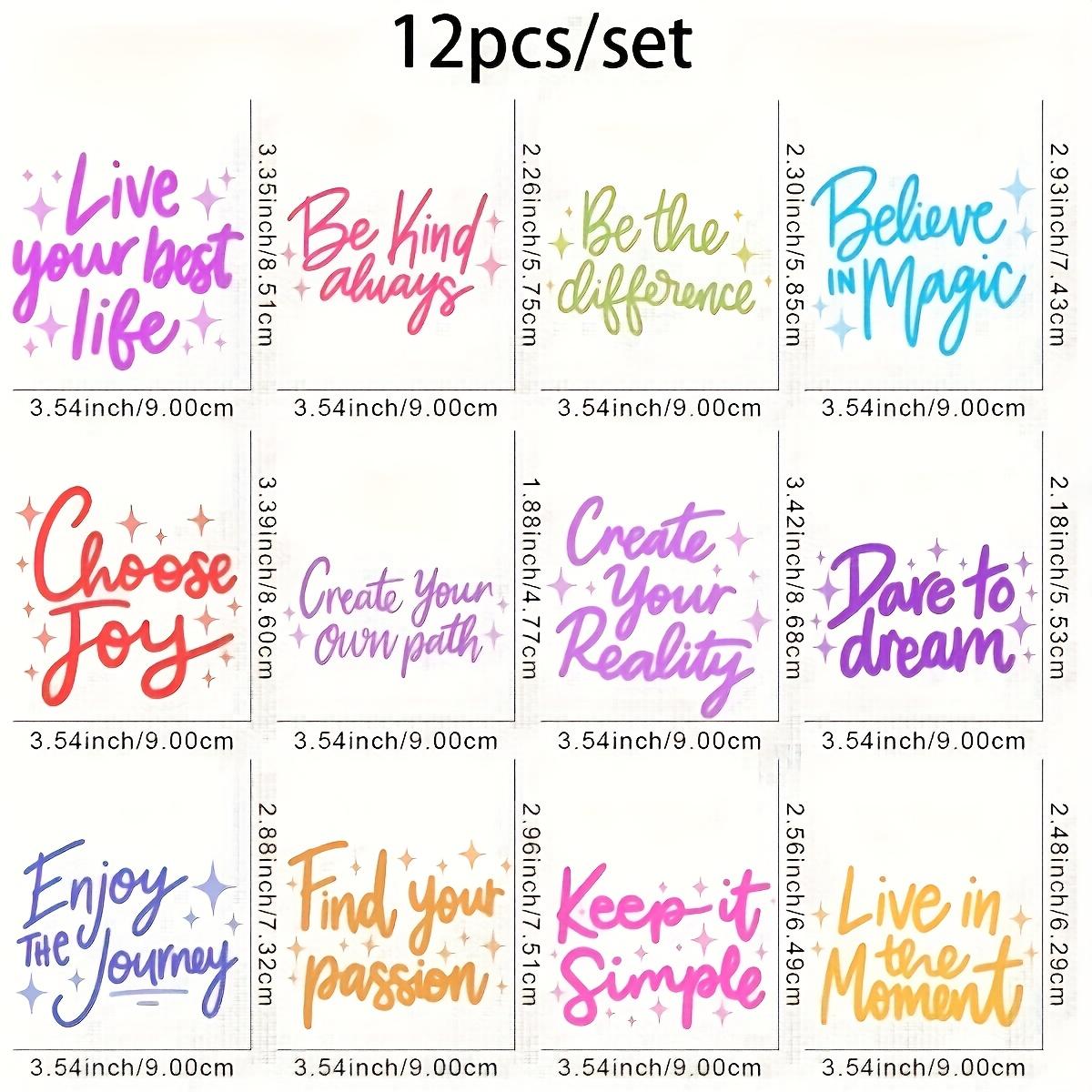 TEMU 12pcs Inspirational Quotes Iron-on Heat Transfer Decals, Religious Phrases Vinyl Stickers For T-shirts, Hoodies, Bags, Hats - Mixed Color Vinyl Sewing & Knitting Supplies