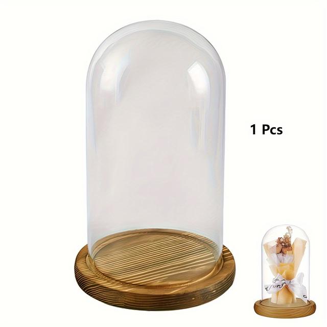 TEMU 6" X 3" Glass Display Cloche Dome With Solid Wood Base Large Size Office Home Decoration