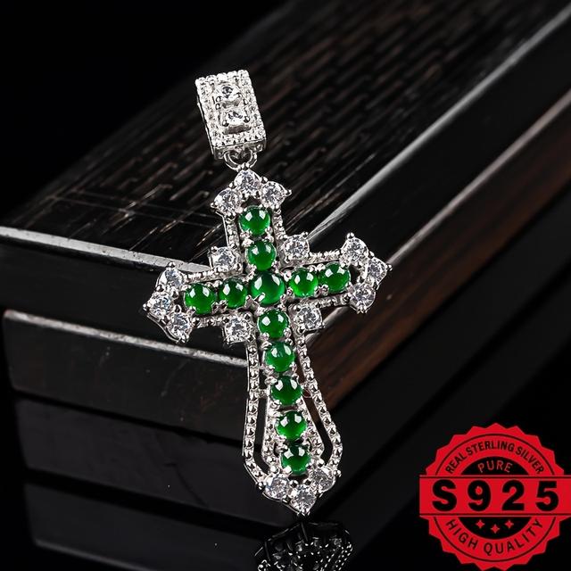 TEMU 925 Silver Inlaid Natural Stone Grade 's And Women's Diy Pendant Jewelry, Birthday Gift, Gift Box