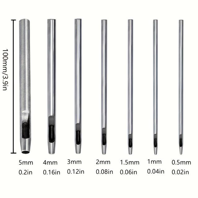 TEMU Round Punch 7pcs Hollow Punch Cutter Set, 0.5mm-5mm Round Hole Tool Kit For Watch Straps, Fabrics, Plastic, And Grommet Belts