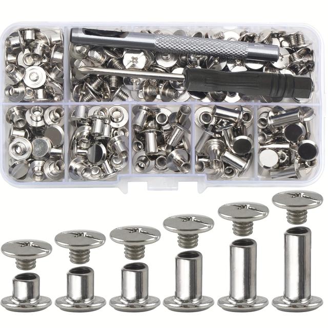 TEMU 110 Sets von Chicago-Schrauben, Kunstleder-Nieten, Verschiedene Schraubengrößen für Dekoration und Reparatur von Handwerksbändern, , Schuhen, Buchbinden M5*4,5,6,8,10
