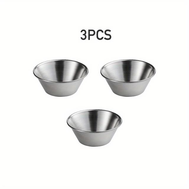 TEMU 3개 SUS304 스테인리스 스틸 딥핑 소스 컵, 1.5Oz 재사용 가능한 메탈 램킨, 상업용 조미료 볼, 개별 드레싱 용기, 가정/레스토랑/샤르코트리 보드/치즈 보드용 작은 원형 오주 컵, 크리스마스/할로윈
