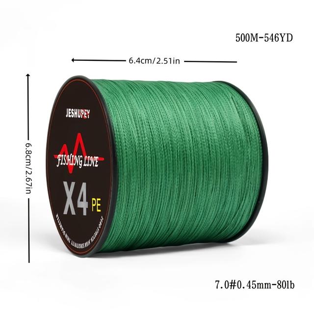 TEMU Durable And Wear-resistant 4-strand Pe Braided Fishing Line With A Strength Of 300m/500m, Featuring Smooth Long Casting And High Tensile Strength, In Strengths From 12lb To 80lb